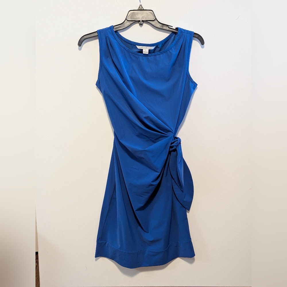Diane Von Furstenberg Blue Faux Wrap Dress Elegant Sleeveless 8 Excel Used Midi
